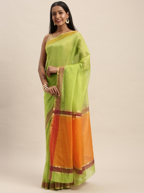 

Taneira Green Pure Silk Cotton Solid Chanderi Saree