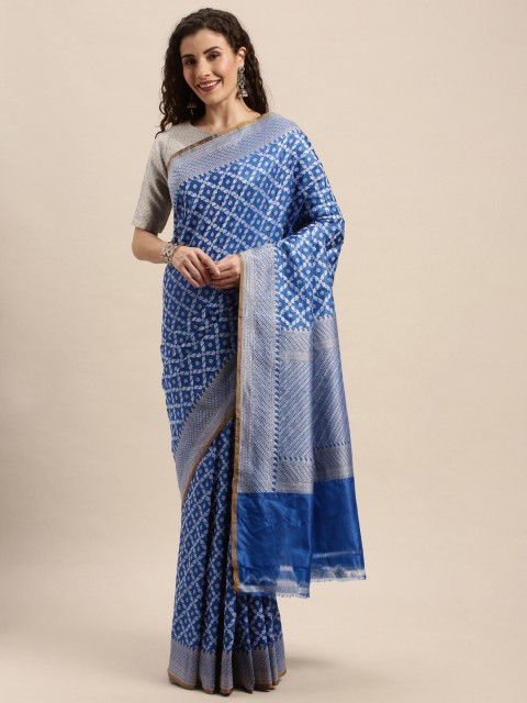 

Taneira Blue & Silver-Toned Pure Silk Woven Design Banarasi Saree