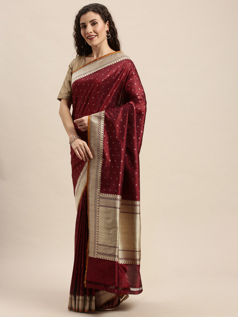 

Taneira Maroon & Golden Pure Silk Woven Design Banarasi Saree