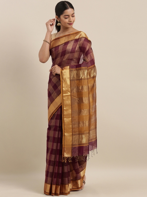 

Taneira Brown & Grey Silk Cotton Checked Maheshwari Saree