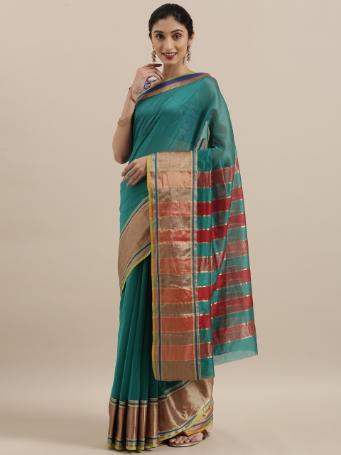 

Taneira Green & Maroon Silk Cotton Solid Maheshwari Saree