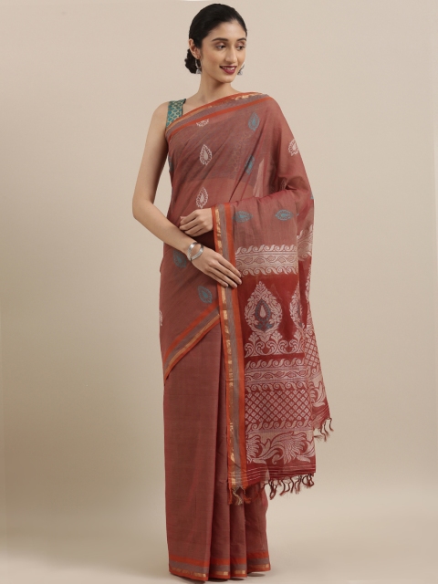 

Taneira Rust Red Woven Design Pure Cotton Saree