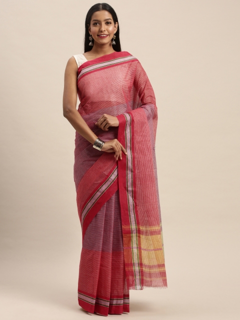 

Taneira Red Pure Cotton Striped Taant Saree