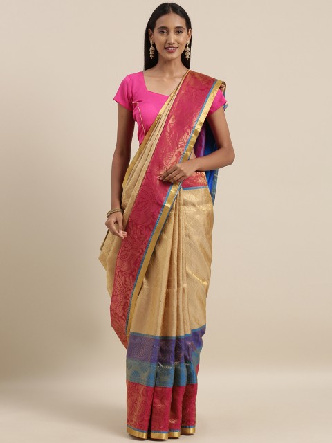 

Taneira Beige & Pink Pure Silk Woven Design Saree