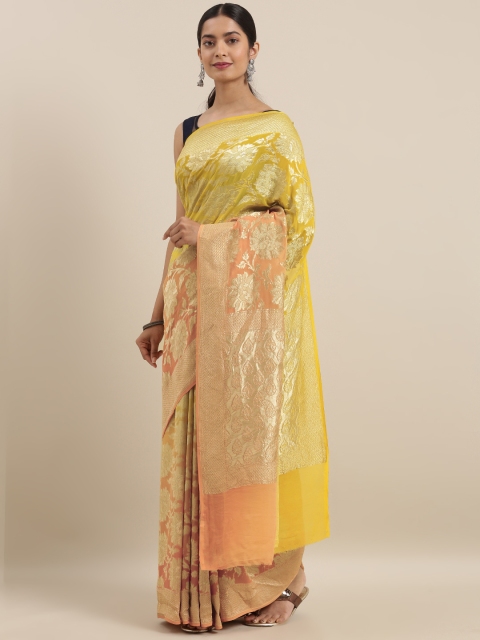 

Taneira Green & Peach-Coloured Pure Georgette Woven Design Ombre Banarasi Saree