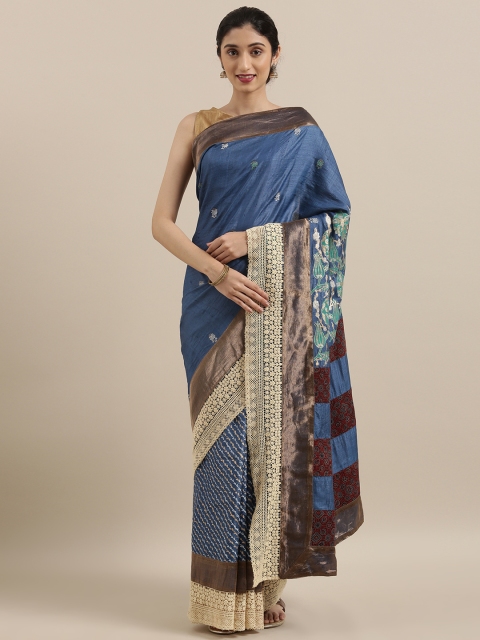 

Taneira Blue Pure Silk Embroidered Tussar Saree