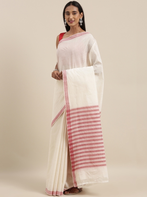 

Taneira Off-White Solid Pure Cotton Saree