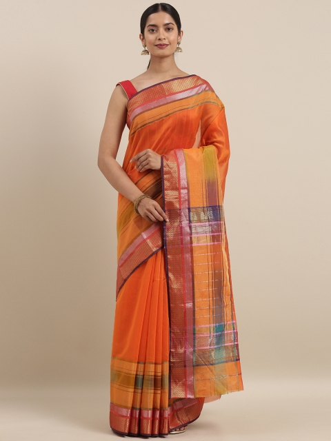 

Taneira Orange Silk Cotton Solid Maheshwari Saree