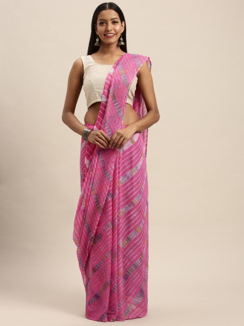 

Taneira Pink & Silver-Coloured Pure Cotton Printed Kota Saree