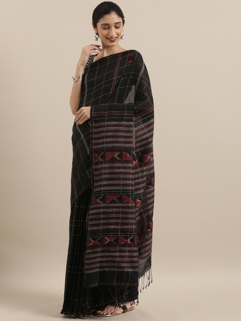 

Taneira Black Pure Cotton Checked Jamdani Saree