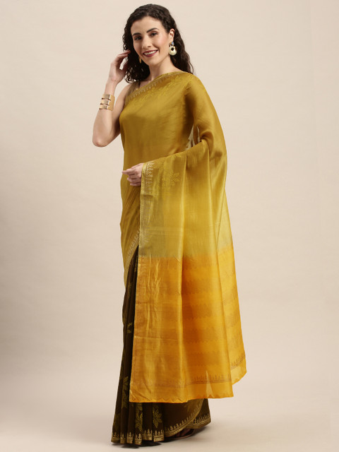 

Taneira Yellow Silk Cotton Printed Maheshwari Saree