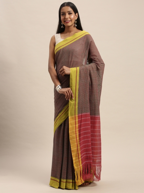 

Taneira Brown & Off-White Pure Cotton Checked Saree