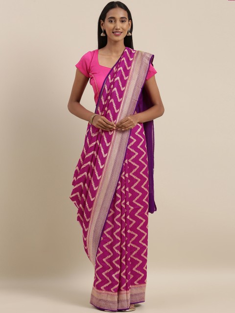 

Taneira Pink & Golden Pure Georgette Woven Design Banarasi Saree