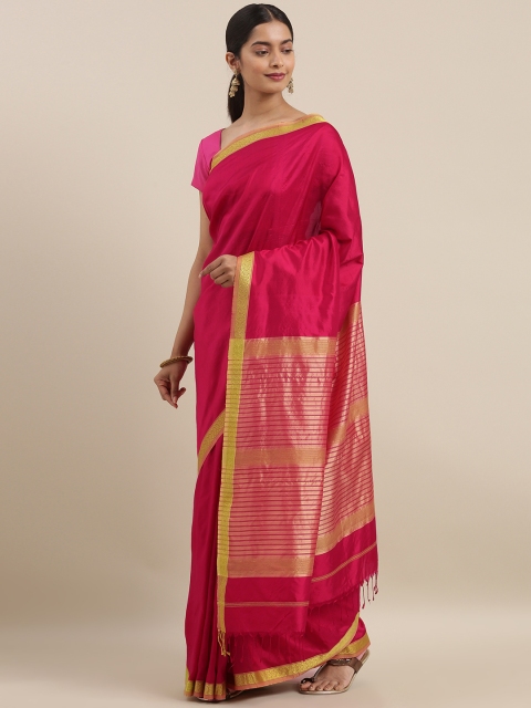 

Taneira Pink Silk Cotton Solid Chanderi Saree