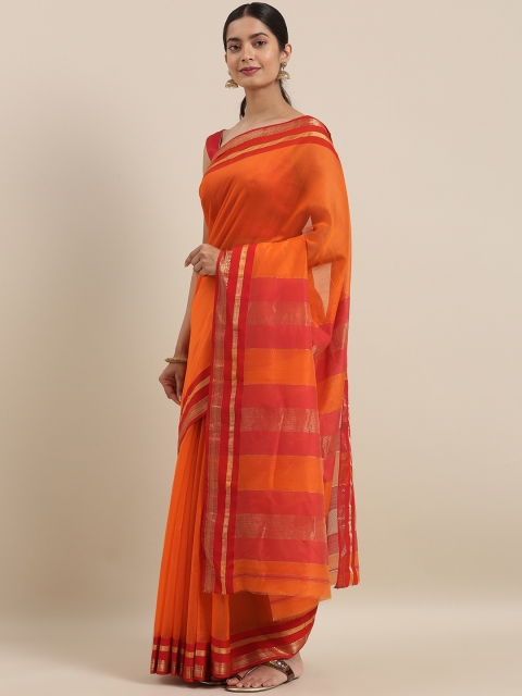 

Taneira Orange Silk Cotton Solid Maheshwari Saree