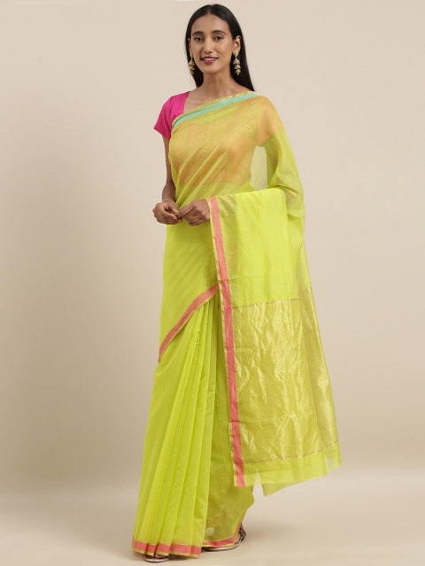 

Taneira Lime Green Silk Cotton Solid Chanderi Saree