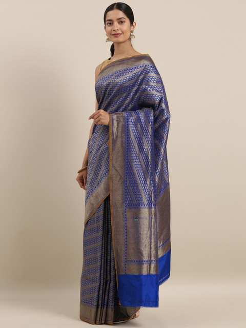 

Taneira Blue & Gold-Toned Pure Silk Woven Design Banarasi Saree