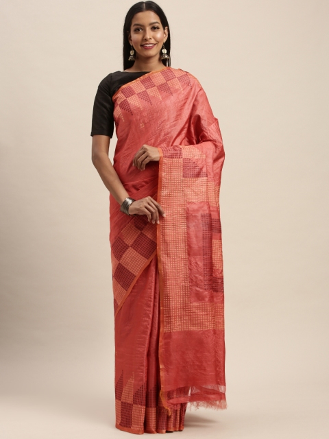 

Taneira Peach-Coloured & Cream-Coloured Pure Silk Printed Tussar Saree