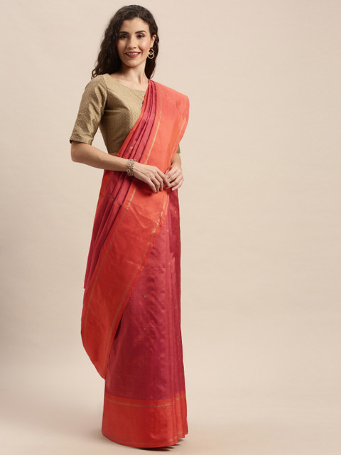 

Taneira Red & Gold-Toned Pure Silk Woven Design Kanjeevaram Saree