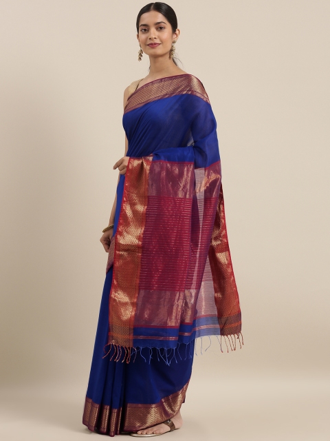 

Taneira Blue Silk Cotton Solid Maheshwari Saree