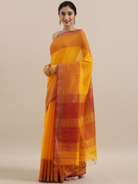 

Taneira Yellow & Red Silk Cotton Woven Design Maheshwari Saree