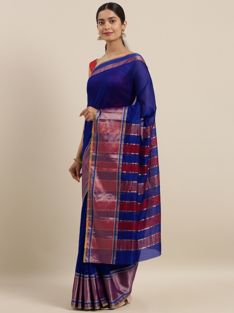 

Taneira Blue Silk Cotton Solid Maheshwari Saree