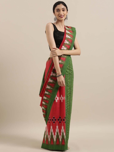 

Taneira Red & Green Pure Silk Handwoven Ikat Saree
