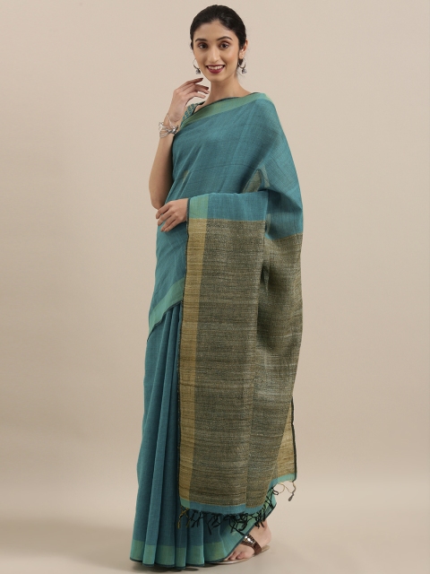 

Taneira Blue Pure Silk Solid Tussar Saree