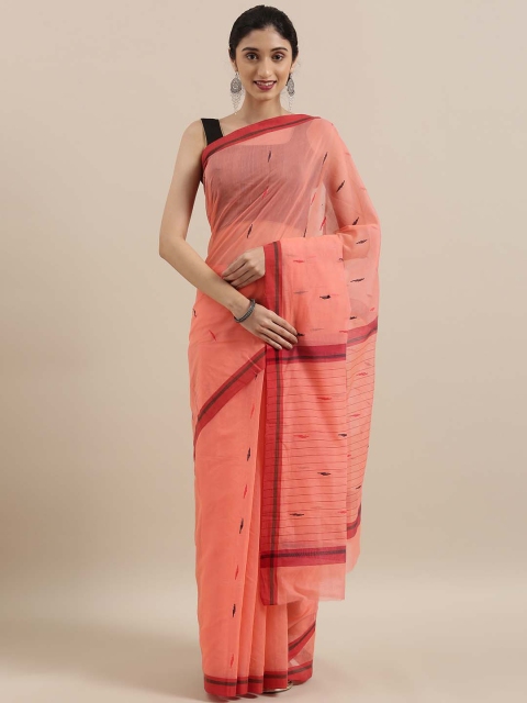 

Taneira Peach-Coloured Silk Cotton Embroidered Chanderi Saree