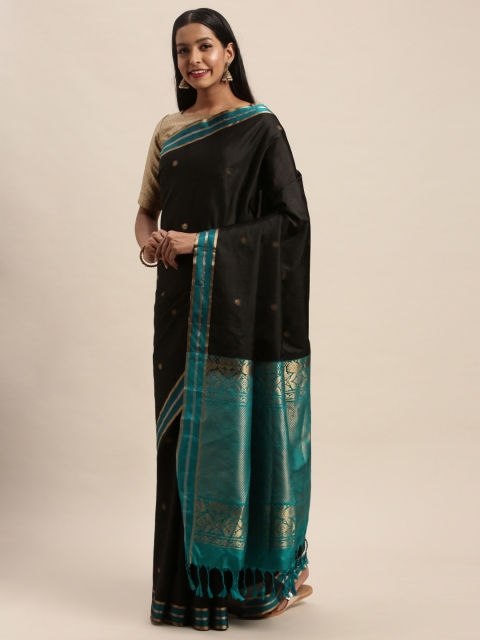 

Taneira Black Solid Pure Silk Saree