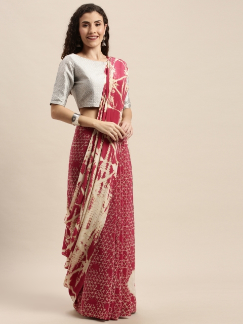 

Taneira Pink Printed Pure Crepe Half & Half Saree