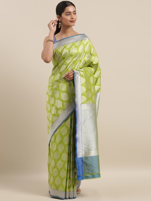

Taneira Lime Green & Silver-Toned Pure Silk Woven Design Banarasi Saree