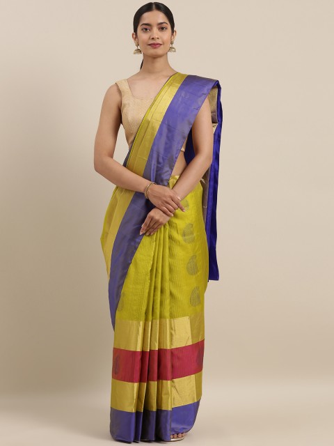 

Taneira Olive Green & Blue Pure Silk Woven Design Saree
