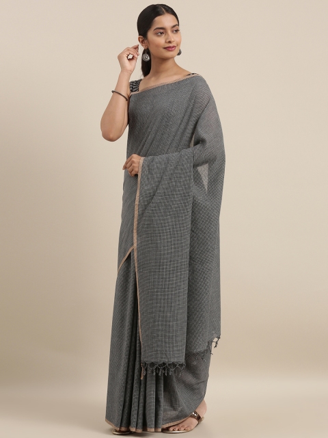 

Taneira Grey Checked Pure Cotton Saree