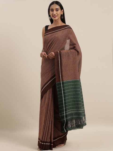 

Taneira Brown & White Pure Cotton Checked Saree