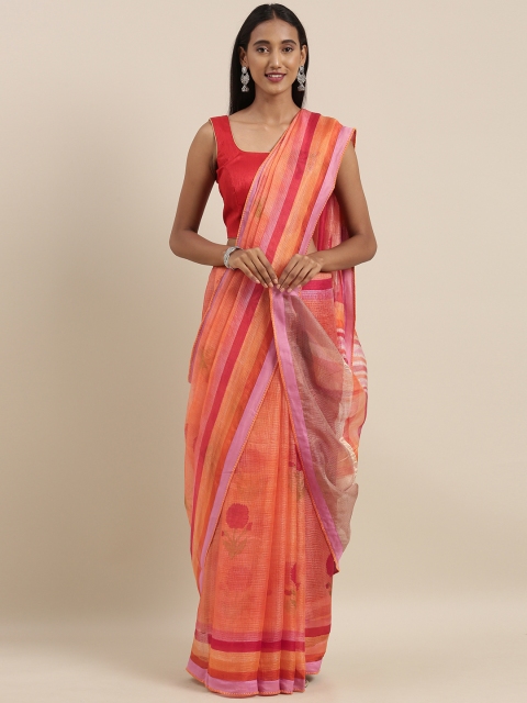 

Taneira Peach-Coloured & Pink Pure Silk Printed Kota Saree