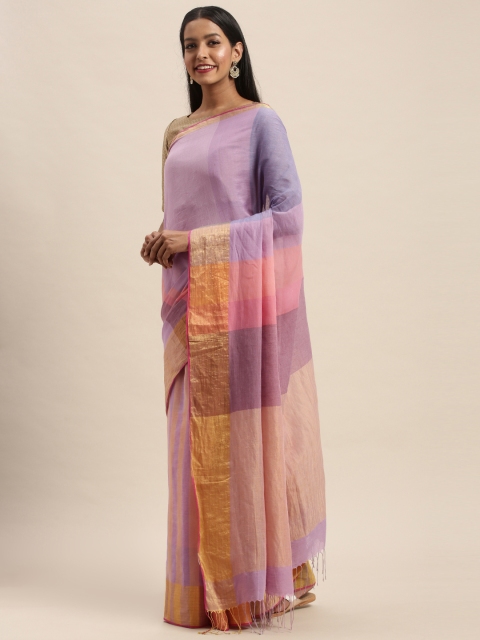 

Taneira Purple & Golden Pure Cotton Solid Saree