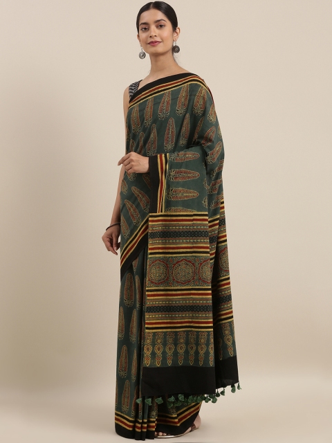 

Taneira Green & Red Pure Cotton Block Print Saree