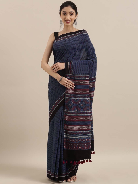 

Taneira Blue Pure Cotton Printed Block Print Saree