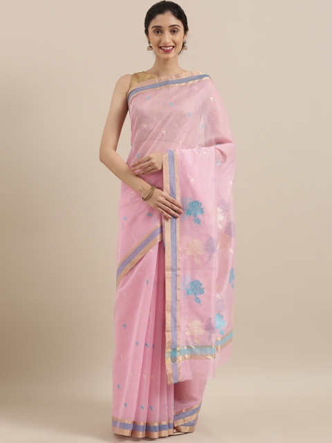 

Taneira Pink Silk Cotton Woven Design Chanderi Saree