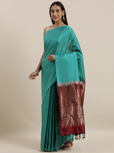 

Taneira Green Solid Pure Silk Saree