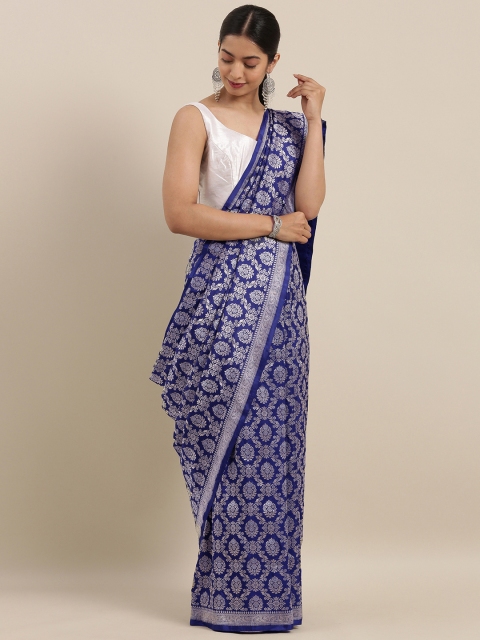 

Taneira Blue & Silver-Toned Pure Silk Woven Design Banarasi Saree