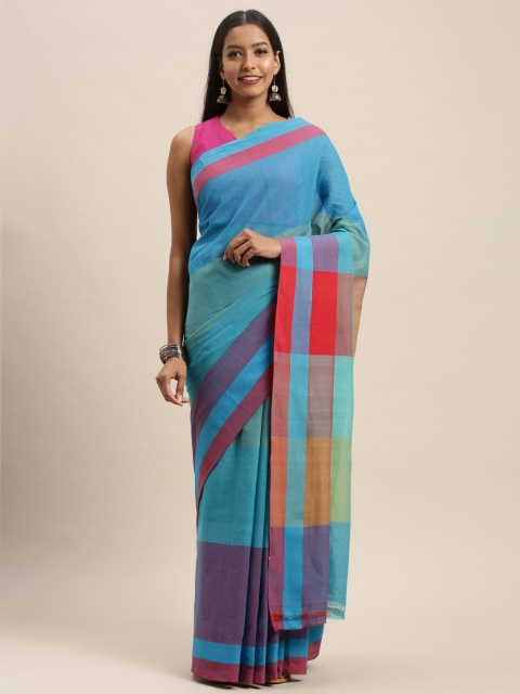 

Taneira Blue & Pink Pure Cotton Colourblocked Saree