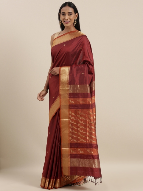 

Taneira Maroon Pure Silk Woven Design Maheshwari Saree
