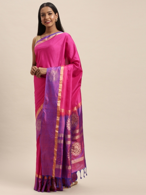 

Taneira Pink & Purple Pure Silk Solid Saree