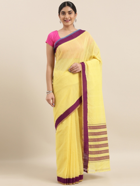 

Taneira Yellow Solid Pure Cotton Saree