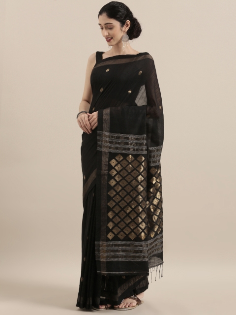 

Taneira Black & Gold-Toned Pure Silk Woven Design Jamdani Saree