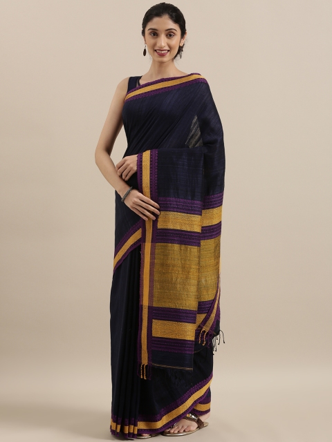 

Taneira Navy Blue Solid Cotton Blend Saree
