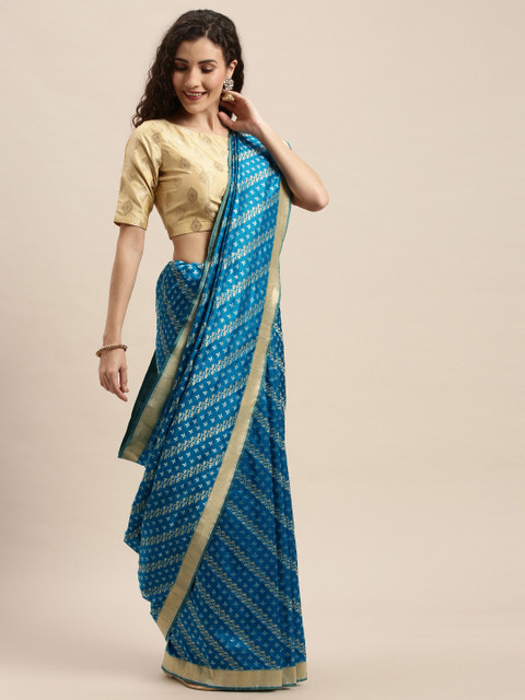 

Taneira Teal Blue & Gold-Coloured Pure Silk Woven Design Banarasi Saree