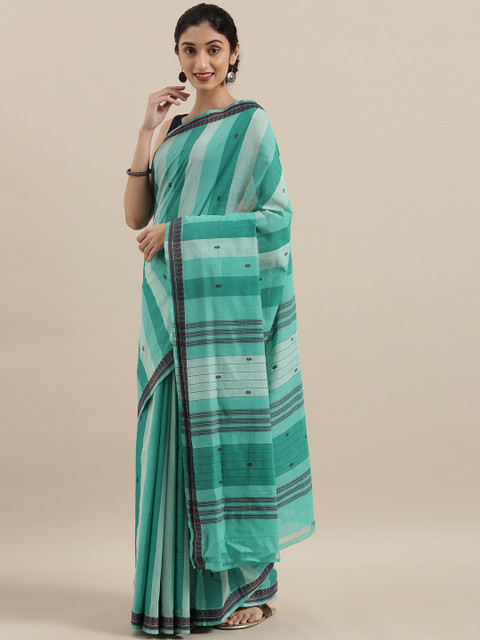 

Taneira Sea Green Striped Pure Cotton Saree